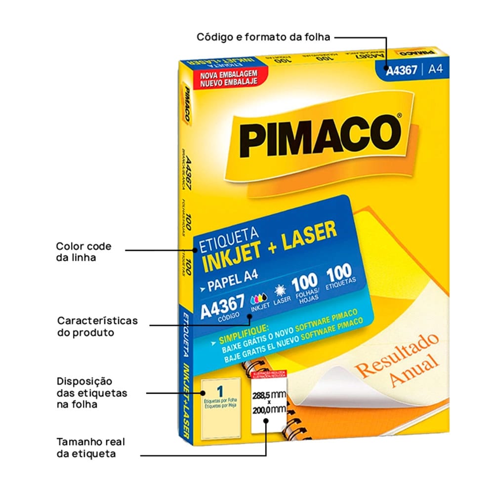 Etiqueta Inkjet + Laser A4367 100 folhas